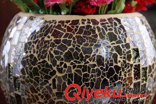 經(jīng)典 歐式馬賽克玻璃工藝品圓形花瓶 家居裝飾品 BB410原始圖片2