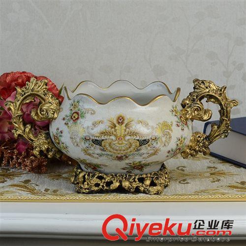 歐式陶瓷 雙耳瓶花插 歐式復古奢華 餐桌/茶幾裝飾品多用途陶瓷盆原始圖片3
