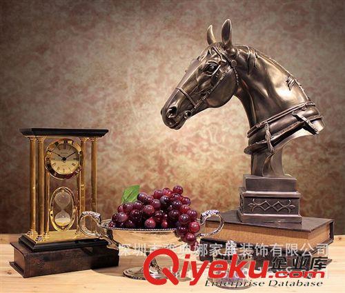 雅典娜家居 歐式裝飾品 歐式馬頭合金鐘表 軟裝家居飾品擺件 組合