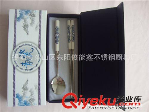 供應(yīng)青花，勺，筷二件套，餐具用品 商務(wù)餐具用品 公司促銷禮品原始圖片3