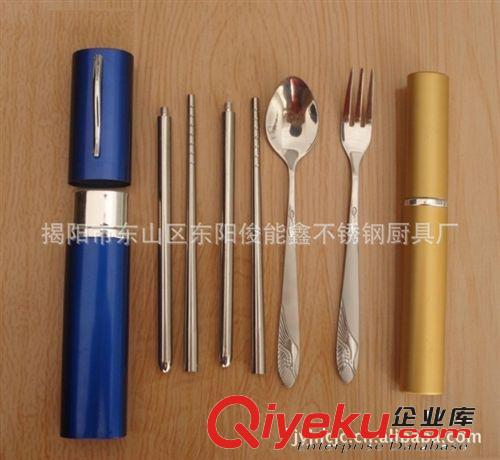 精磨純不銹鋼便攜式筆筒式餐具三件套 折疊刀叉筷旅行餐具原始圖片2