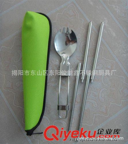 精磨純不銹鋼便攜式筆筒式餐具三件套 折疊刀叉筷旅行餐具原始圖片3