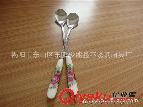 批發(fā)陶瓷勺叉 不銹鋼勺叉 不銹鋼陶瓷冰勺 咖啡勺 小勺 ！原始圖片3