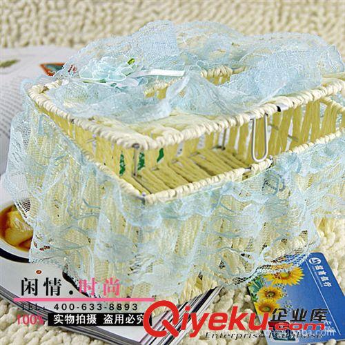 18   弧形格子藍 專業(yè)定制植物編織 純手工制作 藤編蕾絲收納籃