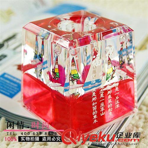 H2323 四方入油內(nèi)置帆船筆筒 創(chuàng)意多功能禮品塑料筆筒 10元店貨源原始圖片2