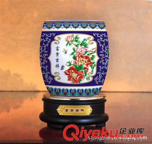 廠家直銷 gd辦公商務(wù)禮品特色陶瓷工藝【景泰藍(lán)榮華富貴筆筒】