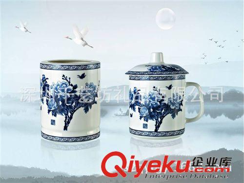 花開富貴 唐山骨瓷釉中花 青花瓷商務禮品套裝 三件套中國風定做