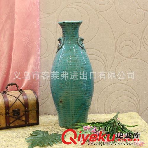 地中海陶瓷花瓶 冰裂紋 歐式做舊復古單耳客廳擺件 花器花插原始圖片2