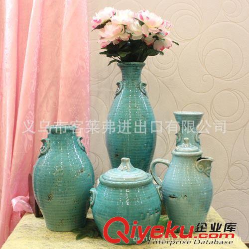 地中海陶瓷花瓶 冰裂紋 歐式做舊復古單耳客廳擺件 花器花插原始圖片3