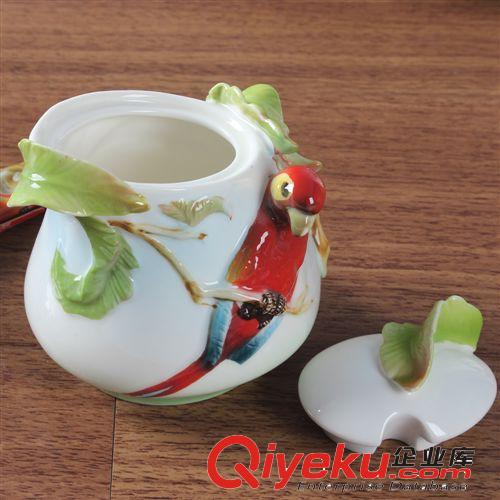 德蘭特琺瑯彩雕陶瓷工藝品 鸚鵡15/16頭創(chuàng)意咖啡杯碟花茶禮品套裝原始圖片2