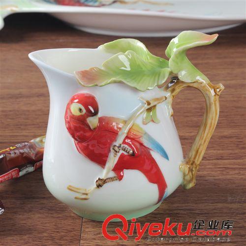 德蘭特琺瑯彩雕陶瓷工藝品 鸚鵡15/16頭創(chuàng)意咖啡杯碟花茶禮品套裝原始圖片3