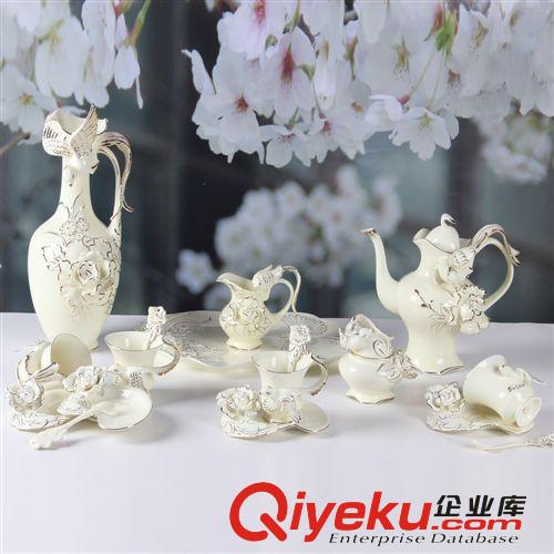 德蘭特琺瑯彩雕陶瓷工藝品 鳳凰牡丹15/16頭創(chuàng)意咖啡杯禮品套裝