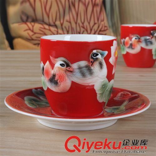gd陶瓷茶具套裝 鴛鴦戲水琺瑯瓷茶具 浮雕茶壺茶杯茶盤結婚禮品原始圖片2