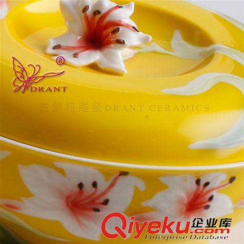 創意實用家居 德蘭特琺瑯彩雕陶瓷 黃釉萱草餐具禮品套裝批發原始圖片2