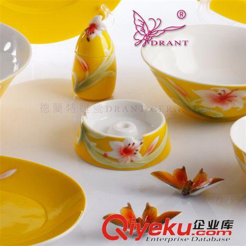 創意實用家居 德蘭特琺瑯彩雕陶瓷 黃釉萱草餐具禮品套裝批發原始圖片3