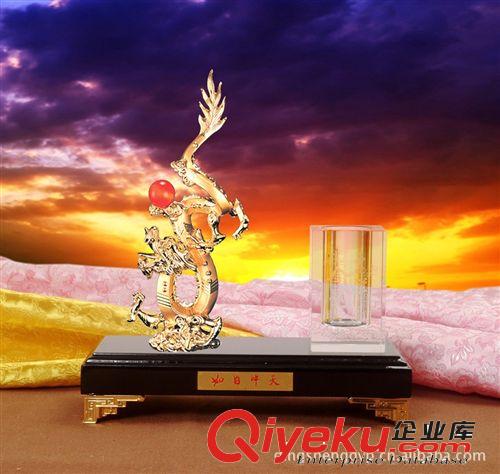金屬筆筒 水晶筆筒 辦公擺飾 吉龍騰飛筆筒 辦公文具原始圖片2