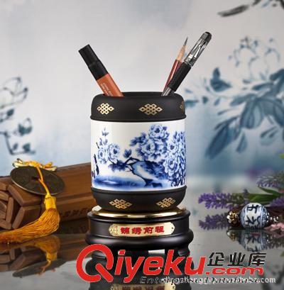 青花瓷筆筒 碳藝筆筒 旋轉筆筒 會議紀念品 龍騰四海原始圖片2