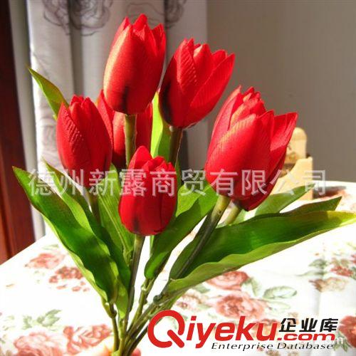 新露gd仿真花外貿(mào)精品絹花假花干花9頭郁金香大紅色廠家批發(fā)原始圖片2