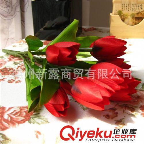 新露gd仿真花外貿(mào)精品絹花假花干花9頭郁金香大紅色廠家批發(fā)原始圖片3