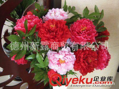 【新露暢銷款特價】高檔仿真花 絹花 3頭單枝牡丹王 玫紅色原始圖片3