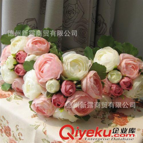 爆款熱賣仿真花絹花批發(fā)韓式10頭茶花手捧花A款 粉+白 4色原始圖片3