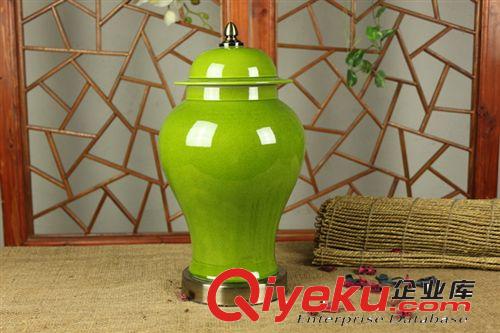 和唐家居 新中式家居擺件 樣板房配飾品 陶瓷將軍罐 定制銅底座原始圖片2