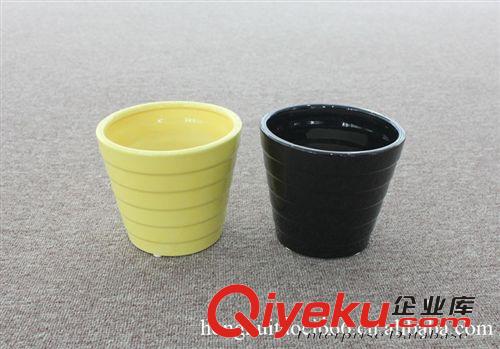 陶瓷花盆工廠批發 中溫陶瓷橫紋色釉花盆 盆栽花盆 外貿花盆原始圖片3