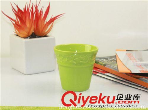 潮州工廠批發(fā) 中溫陶瓷 花邊圓形色釉花盆、綠色植物小盆栽擺設原始圖片2