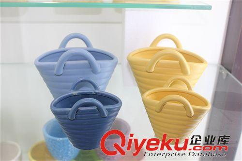 陶瓷花盆批發 中溫色釉陶瓷花盆 創意禮品 帶手柄小花籃 可定制原始圖片2