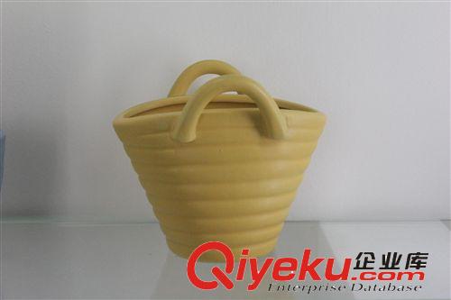 陶瓷花盆批發 中溫色釉陶瓷花盆 創意禮品 帶手柄小花籃 可定制原始圖片3