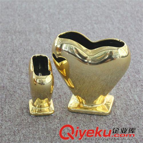 外貿家居花瓶 圣誕情人節日工藝禮品桃心形 金色銀色電鍍中溫陶瓷原始圖片3