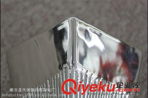 陶瓷電鍍花盆 陶瓷斑馬條紋方形尖腳花盆 銀色電鍍陶瓷花盆原始圖片2