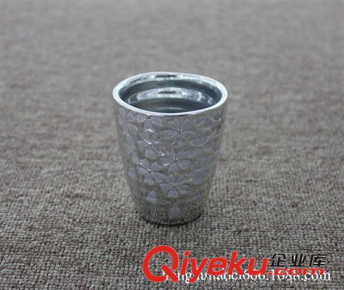 潮州中溫陶瓷 帶碟橫紋波浪口小花盆 簡(jiǎn)約亮光啞光電鍍迷你花盆原始圖片2