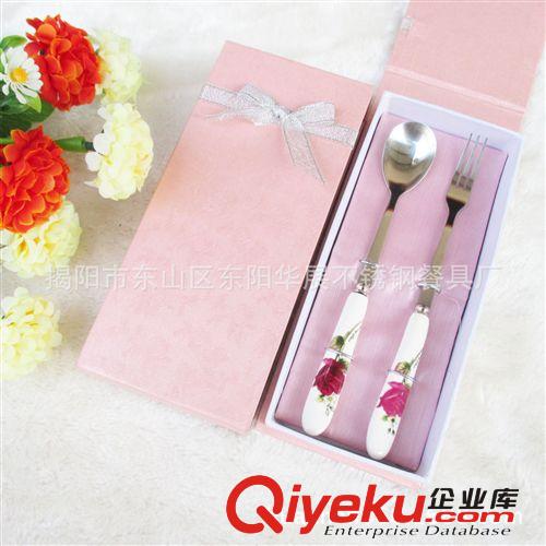 供應(yīng)韓式陶瓷餐具，陶瓷柄勺叉套裝餐具，陶瓷柄小禮品餐具套裝原始圖片2