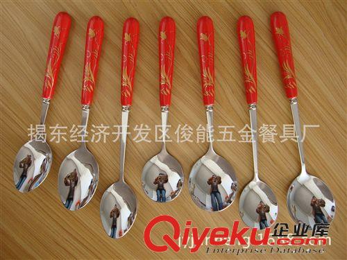 廠家直銷彩釉紅釉勺筷子不銹鋼gd餐具帝皇陶瓷婚慶禮品勺餐具