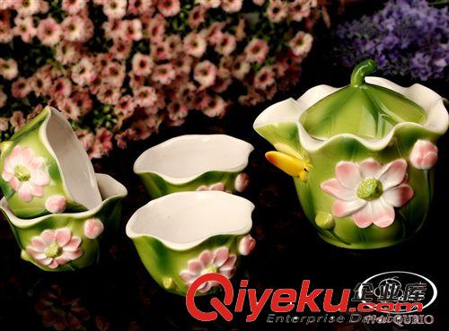 供應(yīng)外貿(mào)陶瓷茶具 檸檬荷花茶具5件套 茶具套裝批發(fā)1210(禮品原始圖片3