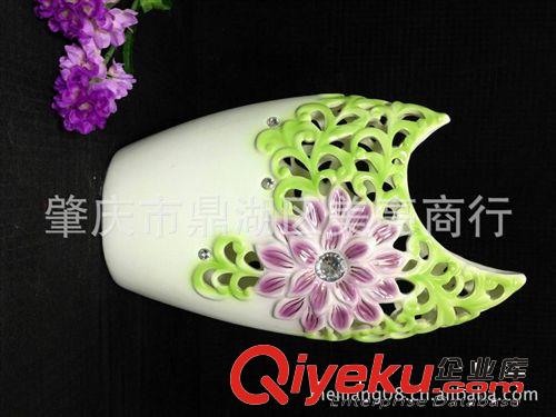 供應(yīng)白瓷瓶  通花多色鑲白鉆陶瓷花瓶原始圖片2