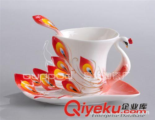 珐琅瓷 21头炫金红孔雀咖啡具/茶具/骨瓷/陶瓷/礼品