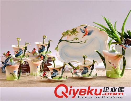 廠家直銷(xiāo) 琺瑯瓷西式16頭竹鳥(niǎo)茶具套裝 gd禮品茶具套裝