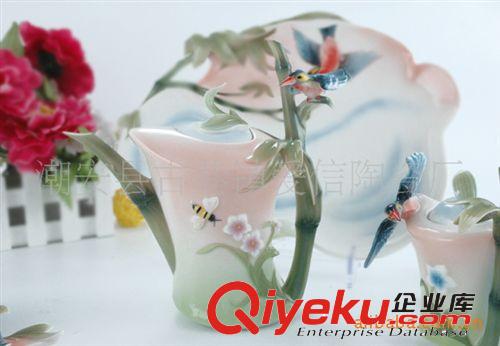 廠家直銷(xiāo) 琺瑯瓷西式16頭竹鳥(niǎo)茶具套裝 gd禮品茶具套裝