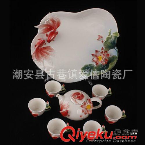 廠家定制 琺瑯瓷年年有余茶具套裝 創(chuàng)意陶瓷商務(wù)禮品擺件