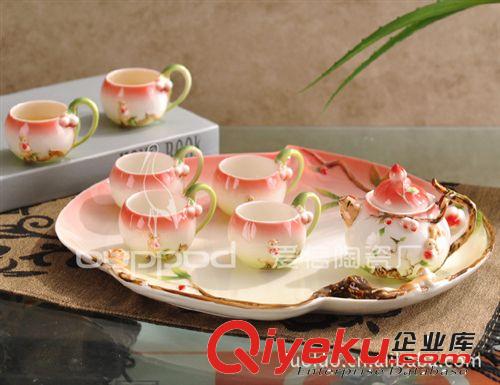 生產(chǎn)供應(yīng) 琺瑯瓷8頭茶具蝶舞飛揚(yáng) 功夫茶具套裝骨瓷禮品