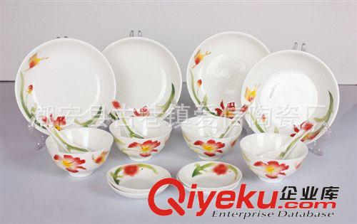 珐琅瓷 16头白釉红色蝶恋花 骨瓷餐具/工艺礼品/碗匙盘碟套装