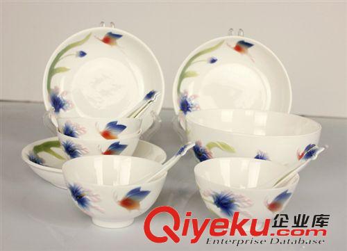 琺瑯瓷 4頭餐具-鴛鴦戲水 碗勺套裝/餐飲用具/骨瓷禮品/工藝品