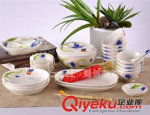 珐琅瓷 4头餐具-蝶恋花 碗勺套装/骨瓷礼品/工艺品/餐饮用具