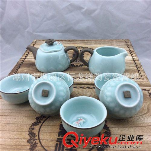 廠家生產(chǎn) 經(jīng)典潮州恒龍祥 龍泉青瓷蓮花套組1*180ml原始圖片3