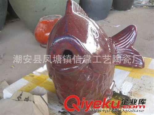魚頭噴泉、紅色、自然、古樸、陶瓷鯉魚