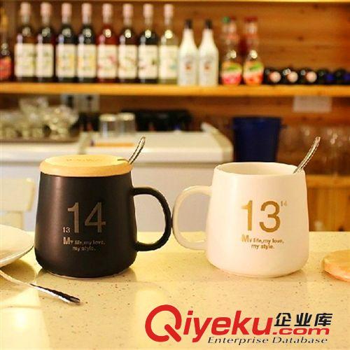 福龍直銷 創(chuàng)意帶蓋帶勺馬克杯 陶瓷杯 1314情侶水杯竹蓋款 咖啡杯原始圖片2