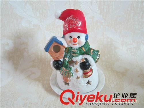 批發(fā)庫存瓷圣誕燭臺(tái)雪人燭臺(tái)圣誕節(jié)擺飾套四款