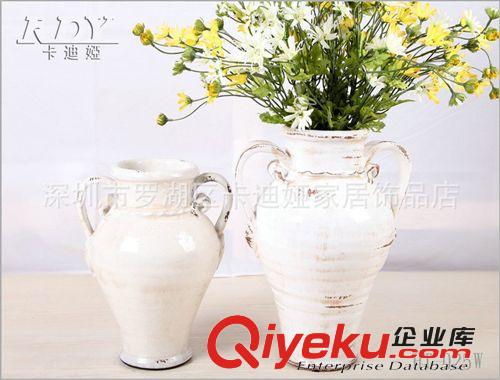 经销批发 家居花瓶批发 裂纹陶瓷工艺品 经典双耳花器